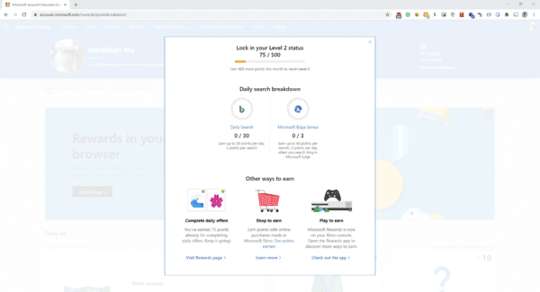 2020 10 23 21 22 58 Microsoft account   Rewards Dashboard 600x325 - Microsoft Gamifying Windows 10 - Microsoft Rewards Program Open to More Regions