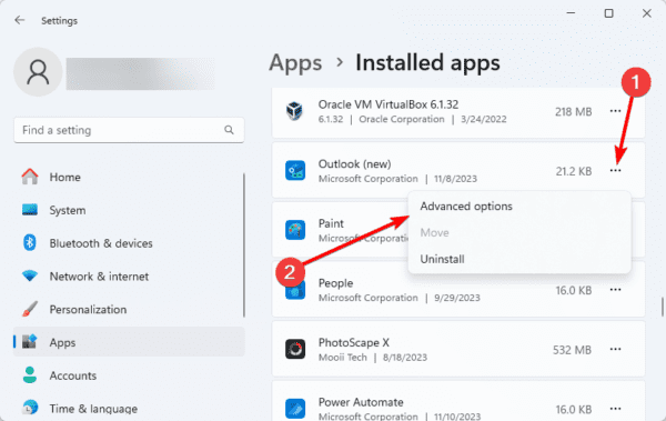advanced options 3 600x379 - Fixed: Outlook App Not Opening on Windows 11