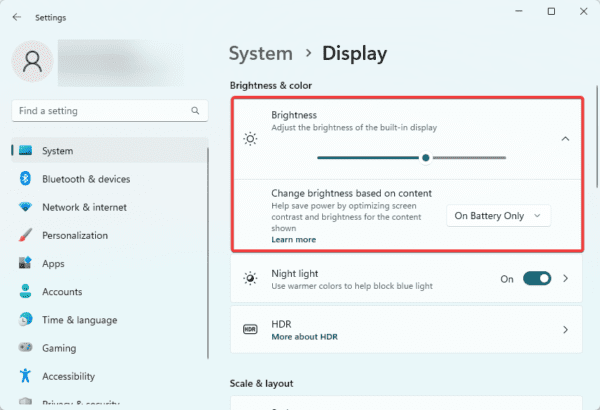 brightness 600x410 - Best Settings to Improve Windows 11 Battery Life