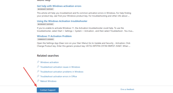 Contact support 1 600x322 - How to Fix Windows 11 Activation Error 0xc004f213