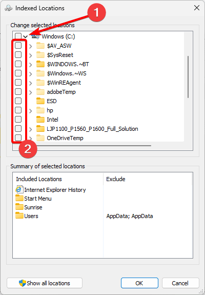 deselect indexing locations - How Do I Fix Windows Search Indexer High CPU Usage