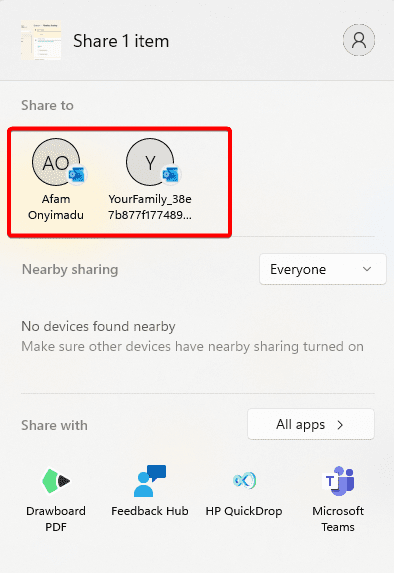 Device selection - Enable and use Nearby Share on Windows 11