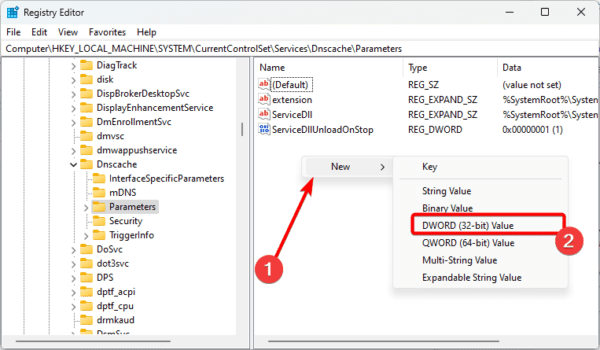 DWORD value 600x350 - What Is DNS Cache on Windows and How Do I Flush It?