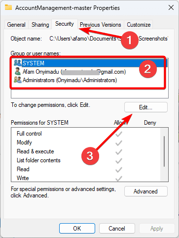 Edit rights - An Error Occurred While Attempting to Create the Directory on Windows 11: Fixed