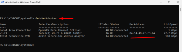 MAC Address from PowerShell 600x173 - What is the Windows 11 MAC Address and How Do I Find It?