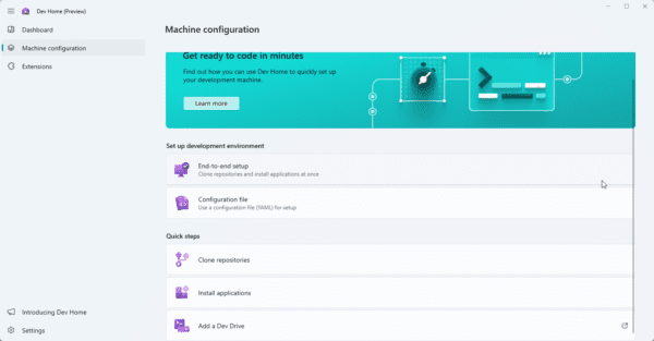 machine configuration 600x313 - What Is the Dev Home App in the Windows 11 2023 Update (23H2) And How to Use It