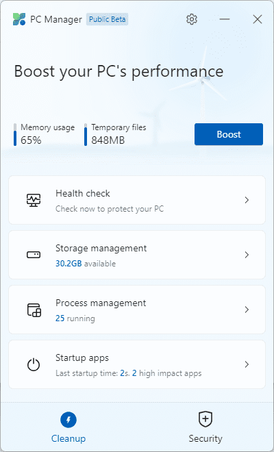 MSPCManager start page - Microsoft PC Manager Review: Is It the Best System Manager?