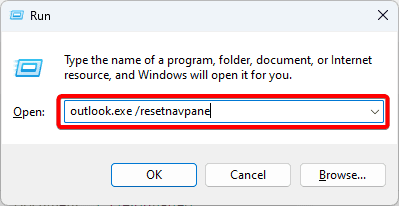 Navigation pane reset - Fixed: Outlook App Not Opening on Windows 11