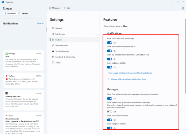 notification switches 600x434 - Top Fixes When Phone Link App Notifications Is Not Working on Windows 11