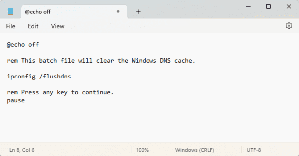 notpad batch file 600x314 - What Is DNS Cache on Windows and How Do I Flush It?