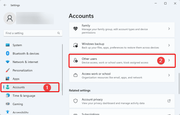 Other users on Windows settings 600x385 - Fixed: Windows 11 Apps Not Opening or Working