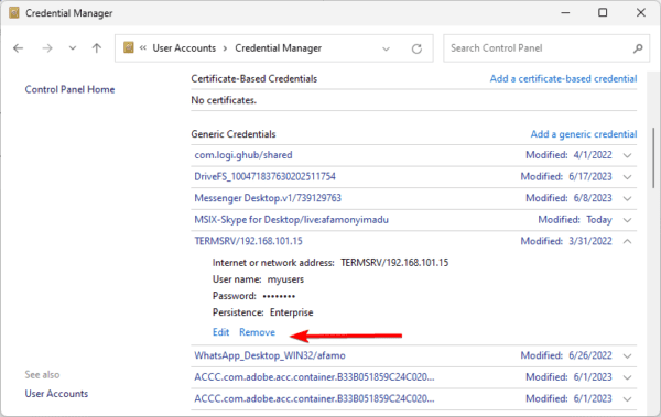 Remove credentials 600x379 - Credentials Supplied Are Not Sufficient Error on Windows 11: Best Fixes