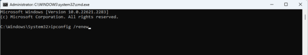 renewing IP configuration 600x109 - Fix No Internet, Secured Error on Windows 11