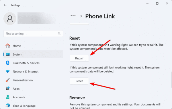 Repair reset 600x379 - Best Fixes When the Phone Link App Is Not Working on Windows 11
