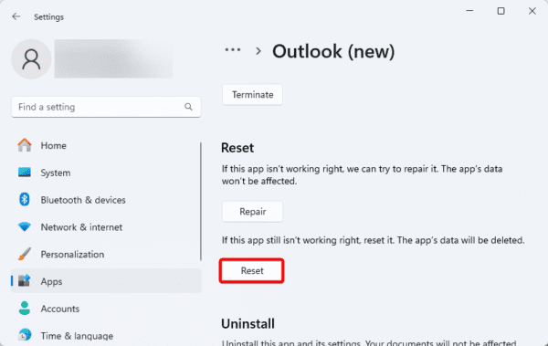 Reset the app 600x379 - Fixed: Outlook App Not Opening on Windows 11