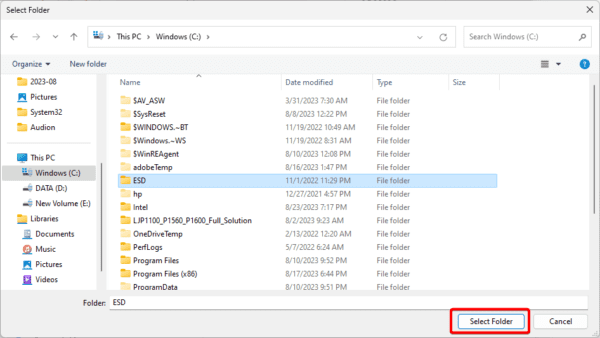 Select folder 1 600x338 - Enable and use Nearby Share on Windows 11