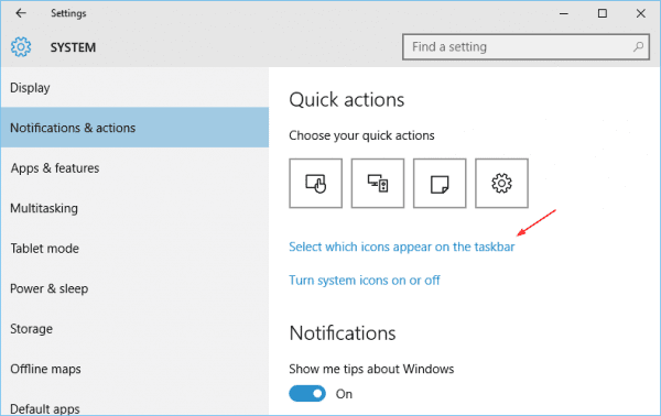 Settings Notification select icons 600x378 - Windows 10: Displaying System and App Icons in Notification Area (System Tray)