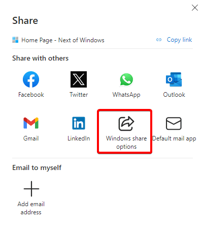 share options - Enable and use Nearby Share on Windows 11