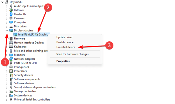 Uninstall device 600x357 - Top Fixes When an External Display Is Not Working on Windows 11