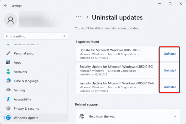 Uninstall update 600x400 - Credentials Supplied Are Not Sufficient Error on Windows 11: Best Fixes